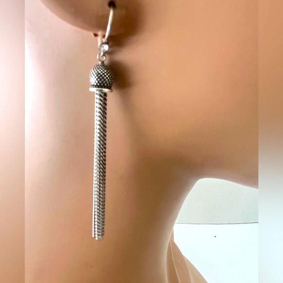 NWT Brighton SALMA TASSEL Silver Long Dangle French Wire Earrings - Picture 4 of 4